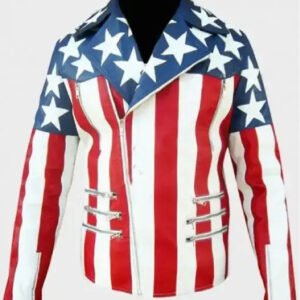 American Flag Double-Breasted Leather Jacket