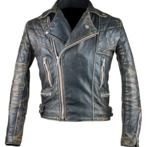 Vintage Retro 2 Motorcycle Distressed Black Jacket