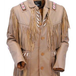 WFringe & Bone Beading Western Brown Leather Jacket