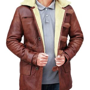 Brown Shearling Leather Bane Coat For Men