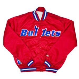 90s Washington Bullets Satin Full-Snap Red Jacket