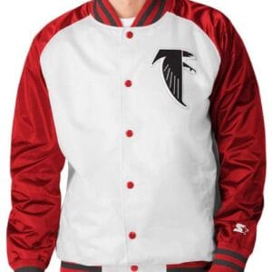 Atlanta Falcons Throwback Varsity Red and White Satin Jacket