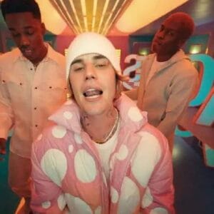 Justin Bieber's Music Video Peaches Pink Puffer Jacket