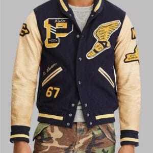 Vintage Ralph Lauren Blue And Beige Letterman Jacket