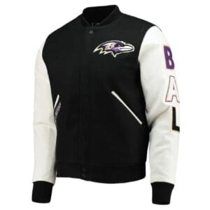 Baltimore Ravens Logo Black And White Wool Varsity Jacket