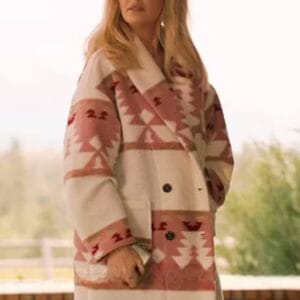 Yellowstone Season 05 Beth Dutton Pink Printed Wool Coat